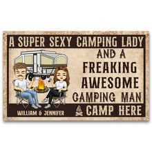 Load image into Gallery viewer, A Super Sexy Camping Lady And A Freaking Awesome Camping Man Camp Here Husband Wife - Couple Gift - Personalized Custom Doormat