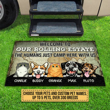 Load image into Gallery viewer, Camping Dog, Cat, Pet, Camper, RVs, Welcome Rolling Estate Custom Doormat