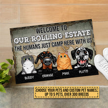 Load image into Gallery viewer, Camping Dog, Cat, Pet, Camper, RVs, Welcome Rolling Estate Custom Doormat