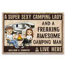 Load image into Gallery viewer, A Super Sexy Camping Lady And A Freaking Awesome Camping Man Live Here Husband Wife - Couple Gift - Personalized Custom Doormat