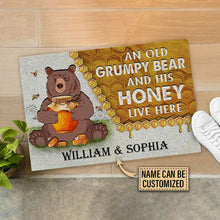 Load image into Gallery viewer, Personalized Bear And His Honey Bee Live Here Customized Doormat