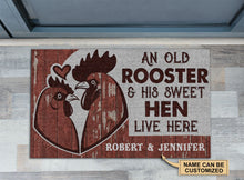 Load image into Gallery viewer, Personalized Chicken Couple Rooster And Hen Live Here Customized Doormat