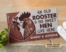 Load image into Gallery viewer, Personalized Chicken Couple Rooster And Hen Live Here Customized Doormat
