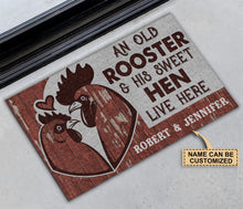 Load image into Gallery viewer, Personalized Chicken Couple Rooster And Hen Live Here Customized Doormat
