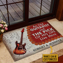 Load image into Gallery viewer, Personalized Guitar Old Couple Live Here Red Customized Doormat
