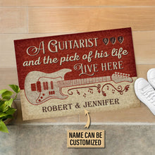 Load image into Gallery viewer, Personalized Guitar Red Old Couple Live Here Customized Doormat