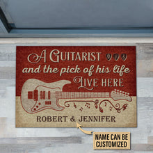 Load image into Gallery viewer, Personalized Guitar Red Old Couple Live Here Customized Doormat