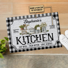 Load image into Gallery viewer, Personalized Kitchen Love Always Black And White Custom Doormat