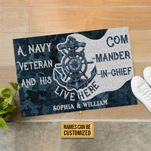 Load image into Gallery viewer, Personalized Navy Veteran Live Here Blue Custom Doormat