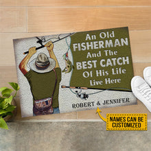 Load image into Gallery viewer, Personalized Fishing Old Couple Live Here Customized Doormat
