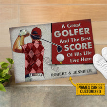 Load image into Gallery viewer, Personalized Golf Red Couple Golfer Best Score Live Customized Doormat