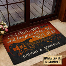 Load image into Gallery viewer, Personalized Guitarist And The Pick Live Here Customized Doormat