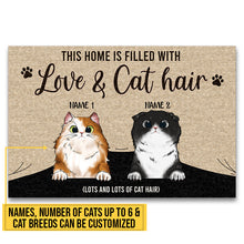 Load image into Gallery viewer, This Home Is Filled With Love & Cat Hair Custom Doormat, Funny Cat Doormat, Home Decor, Cat Lovers Gift