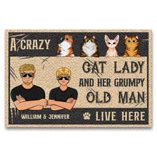 Load image into Gallery viewer, Cat Lovers Crazy Cat Lady And Grumpy Old Man Live Here - Personalized Custom Doormat