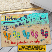 Load image into Gallery viewer, Beach House Better In Flip Flops Custom Doormat
