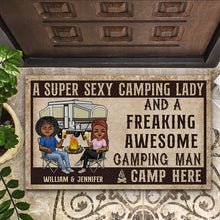 Load image into Gallery viewer, A Super Sexy Camping Lady And A Freaking Awesome Camping Man Camp Here Husband Wife - Couple Gift - Personalized Custom Doormat
