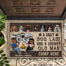 Load image into Gallery viewer, A Crazy Dog Lady And A Grumpy Old Man Camp Here Camping Husband Wife - Couple Gift - Personalized Custom Doormat
