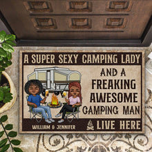 Load image into Gallery viewer, A Super Sexy Camping Lady And A Freaking Awesome Camping Man Live Here Husband Wife - Couple Gift - Personalized Custom Doormat
