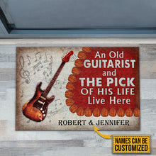 Load image into Gallery viewer, Personalized Guitar Old Couple Live Here Red Customized Doormat
