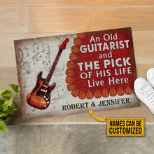 Load image into Gallery viewer, Personalized Guitar Old Couple Live Here Red Customized Doormat

