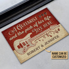 Load image into Gallery viewer, Personalized Guitar Red Old Couple Live Here Customized Doormat

