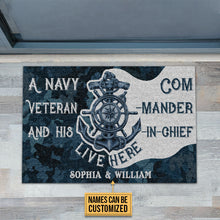 Load image into Gallery viewer, Personalized Navy Veteran Live Here Blue Custom Doormat
