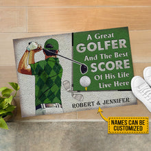 Load image into Gallery viewer, Personalized Golf Green Couple Golfer Best Score Live Customized Doormat
