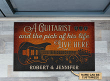 Load image into Gallery viewer, Personalized Guitarist And The Pick Live Here Customized Doormat
