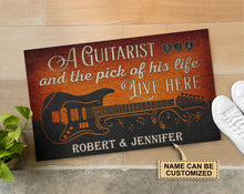 Load image into Gallery viewer, Personalized Guitarist And The Pick Live Here Customized Doormat
