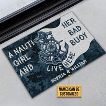 Load image into Gallery viewer, Personalized Sailor Nauti Girl Bad Buoy Customized Doormat
