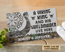 Load image into Gallery viewer, Personalized Viking King And Shieldmaiden Doormat
